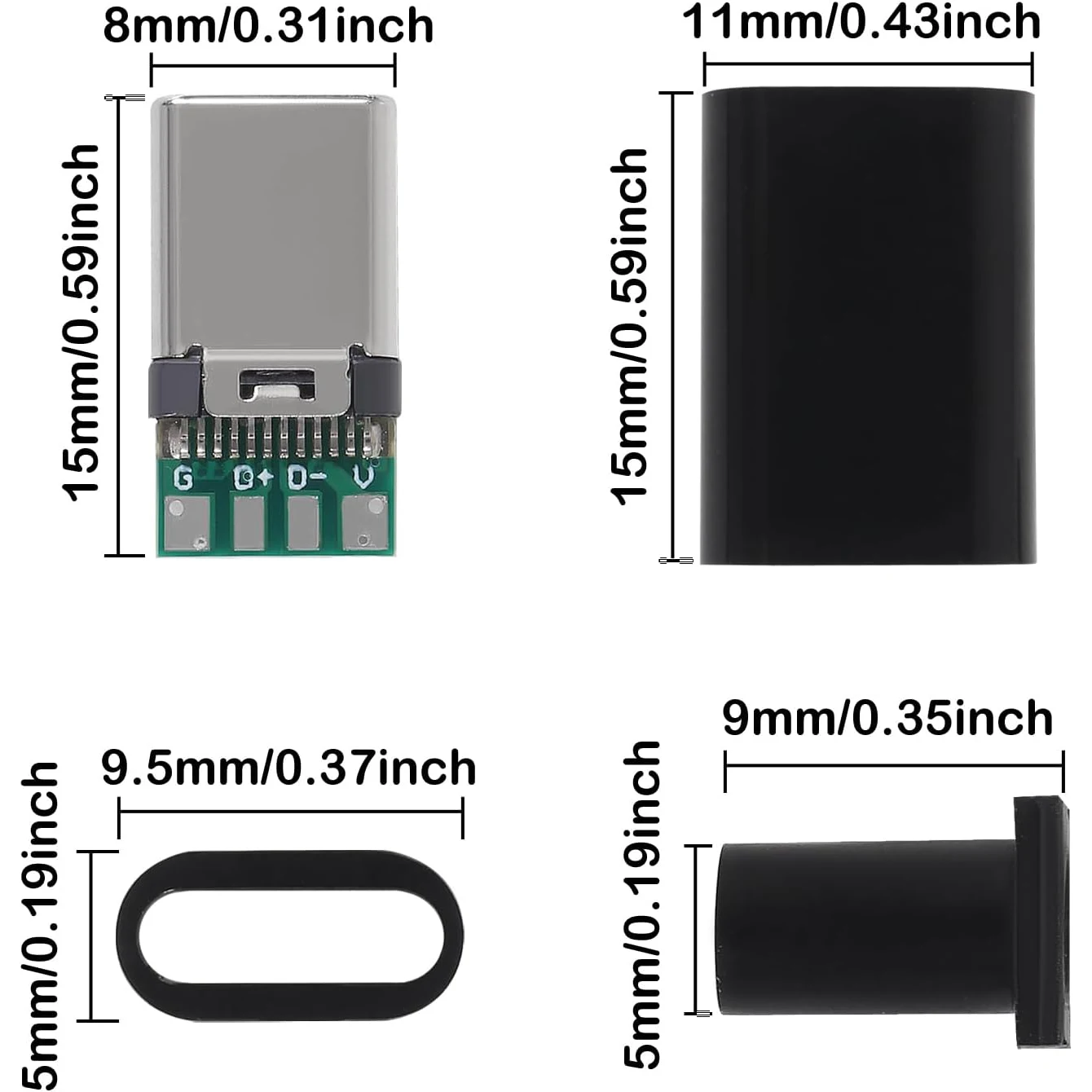 10 عبوات من موصل USB C - موصل USB 3.1 ذكر من النوع C لإصلاح الكابلات - محول لحام مع لوحة PCB باللون الأسود #4