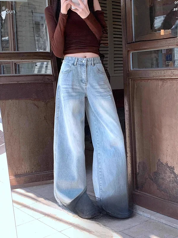 아메리칸 슬레 레트로 나이프 진 여성용 로우 웨이스트 루즈 스트레이트 레그 플로어 렝스 사이스 팬츠 캐주얼 하이 웨이스트 팬츠