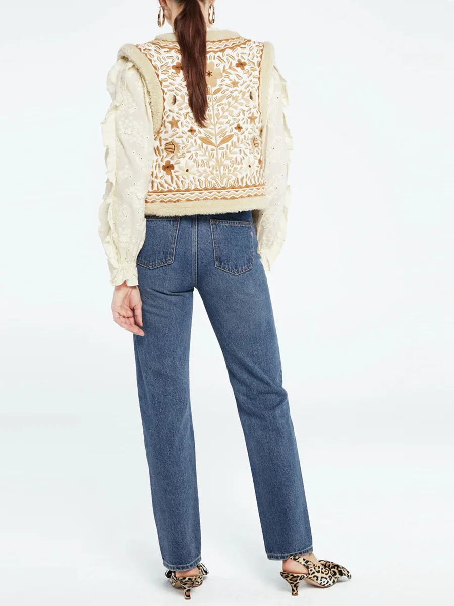 Chaleco con estampado de vellón para mujer, chaqueta sin mangas con cuello en V y frente abierto, Estilo Vintage Grunge, novedad de otoño, 2023