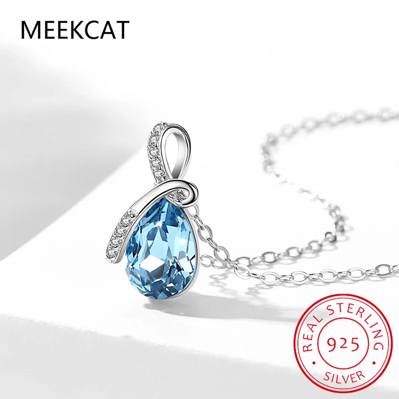 Pear Cut 1.7ct Natural Blue Topaz 925 Sterling Silver Water Drop Pendant Necklace for Women Gemstone Fine Jewelry Colar de Prata