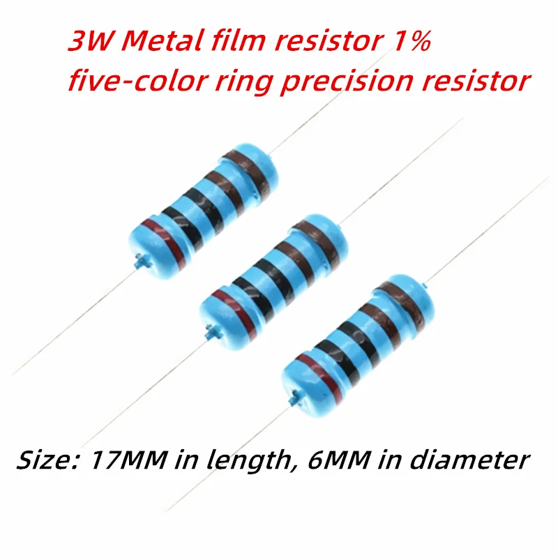 20PCS 3W Metal film resistor 1% five color ring precision resistor 0.1R 0.15R 0.2R 0.3R 2.2R 3R 39R100R 910R 1K 2.2K 1M 3.3M
