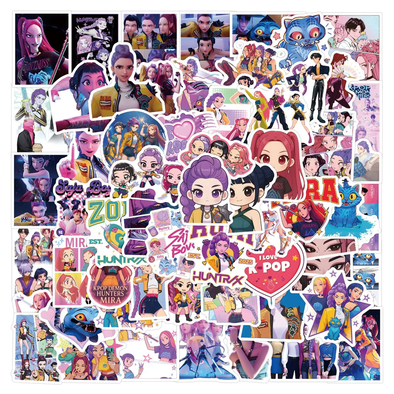 50/100 Uds. Películas animadas Kpop Demon Hunters pegatina de dibujos animados decoración DIY monopatín impermeable cuaderno Graffiti juguete