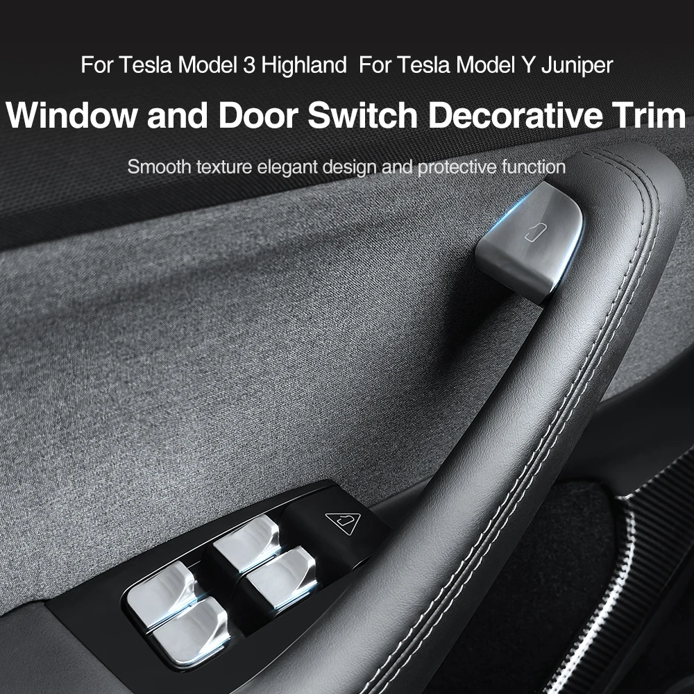 HEENVN Door Open Button Cover Trim For Tesla Model Y Juniper/3 Highland ABS Window Button Protector Decals Silver Accessories