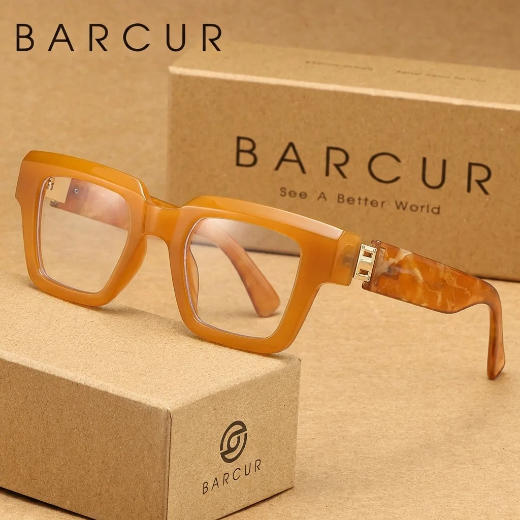 

BARCUR Square Anti Blue Light Glasses Acetate Frame Marble Temples Fashion Eyewear for Men Women