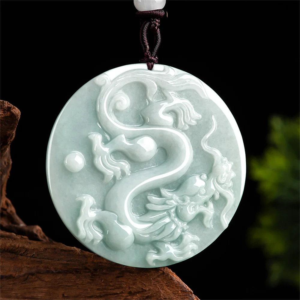 

Charm Natural Ice Green Jadeite Carved Flying Dragon Lucky Pendant Amulet Necklace Certificate Luxury Jade Vintage Jewelry Gift