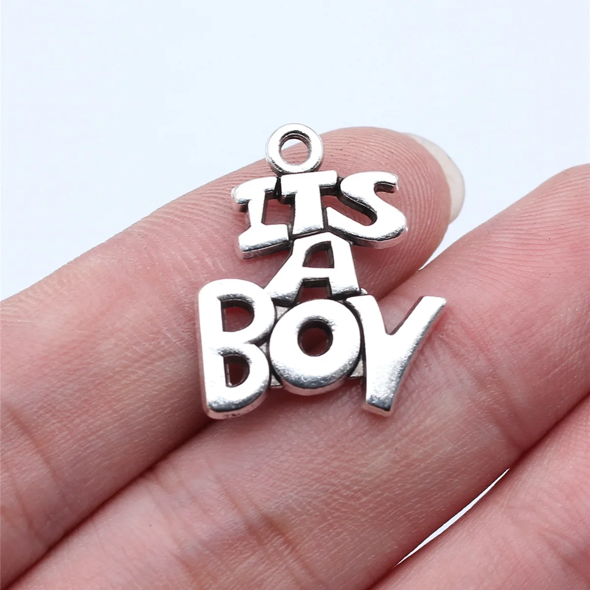 WYSIWYG 10pcs 19x23mm Antique Silver Color It'S A Boy Plate Charms Pendant For DIY Jewelry Making Jewelry Craft Findings