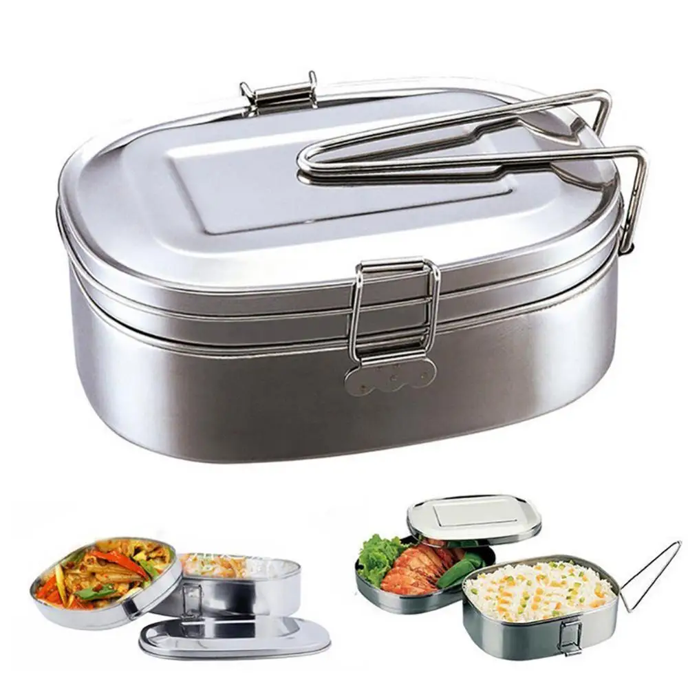 Leakproof Lunch Box Double Layer Rectangular Lunch Container Sealed Stainless Steel Double Layers Adult Student ланч бокс Bento