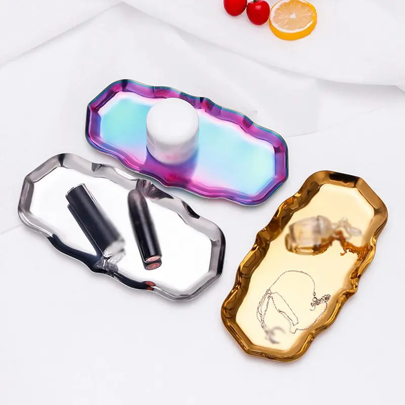 Jewelry Plate Household Stainless Steel Metal Shell Jewelry Tray Girls Multi-purpose Light Luxury Storage Plate Cosmetics