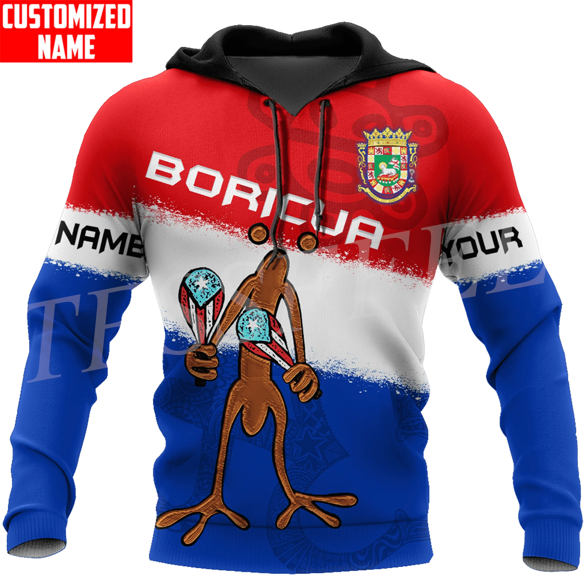 Custom Name Country Puerto Rico Boricua Taino Caribbean Sea Tattoo Retro 3DPrint Harajuku Casual Funny Pullover Jacket Hoodies Y