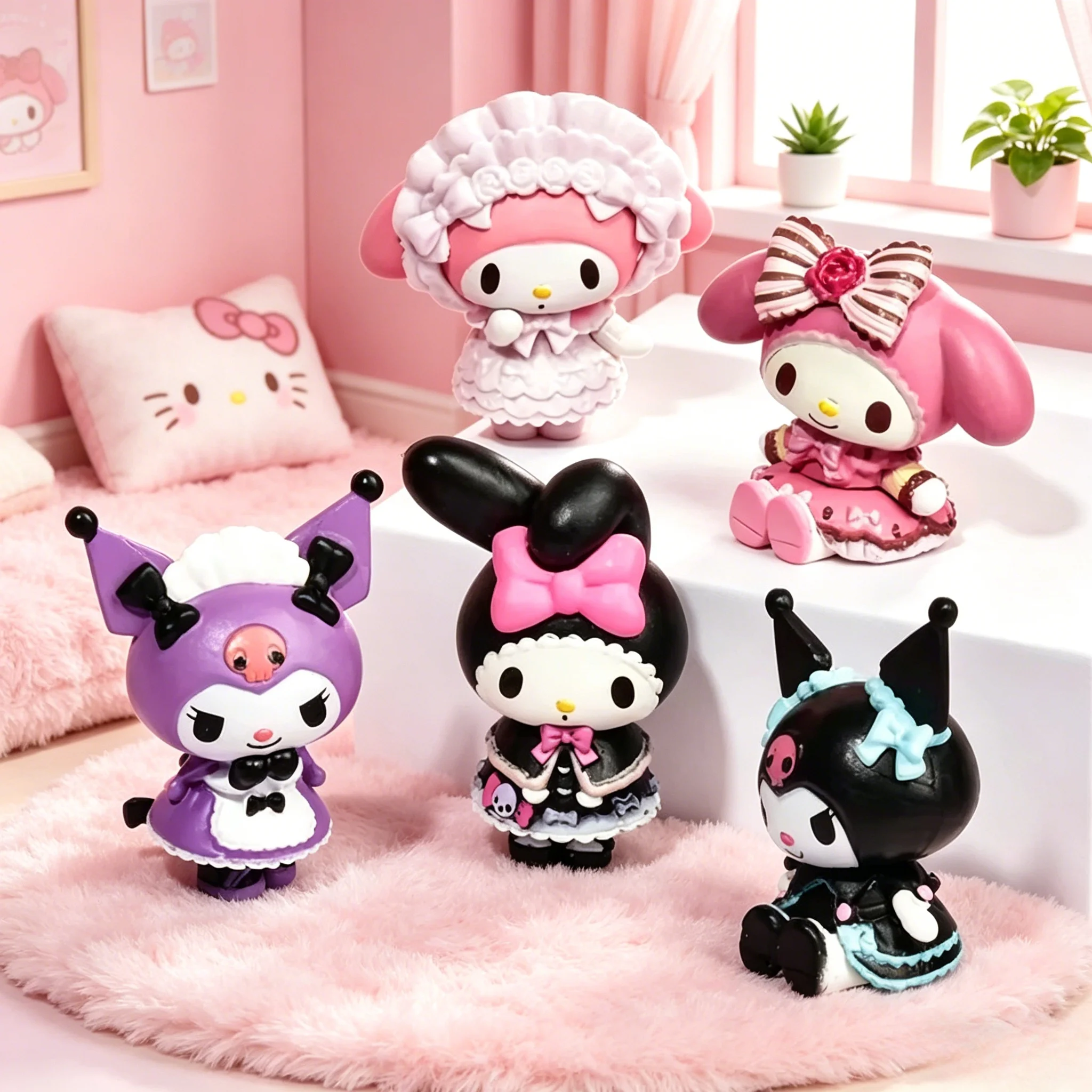 Kawaii 5Pcs-Set Sanrio Kuromi Lovely Figure Hello Kitty Mode