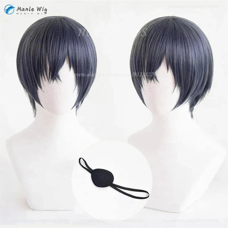 Wig Anime Phantomhive qq681 Wig Halloween Rambut Sintetis Tahan Panas Cosplay Ciel Abu-abu Biru