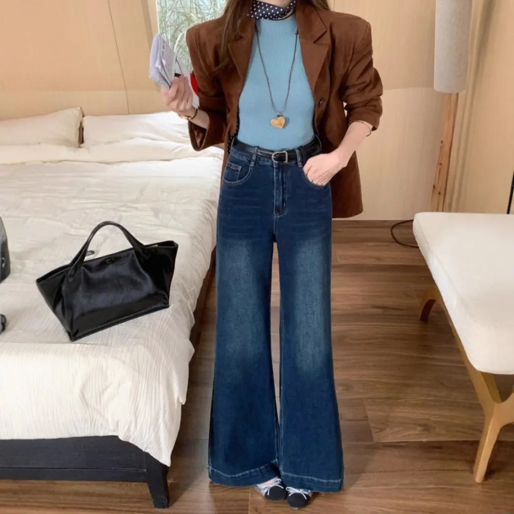 

Джинсы-клеш с высокой талией, женские эластичные невидимые леггинсы в стиле ретро, осеннее новое поступление, премиум-клеш