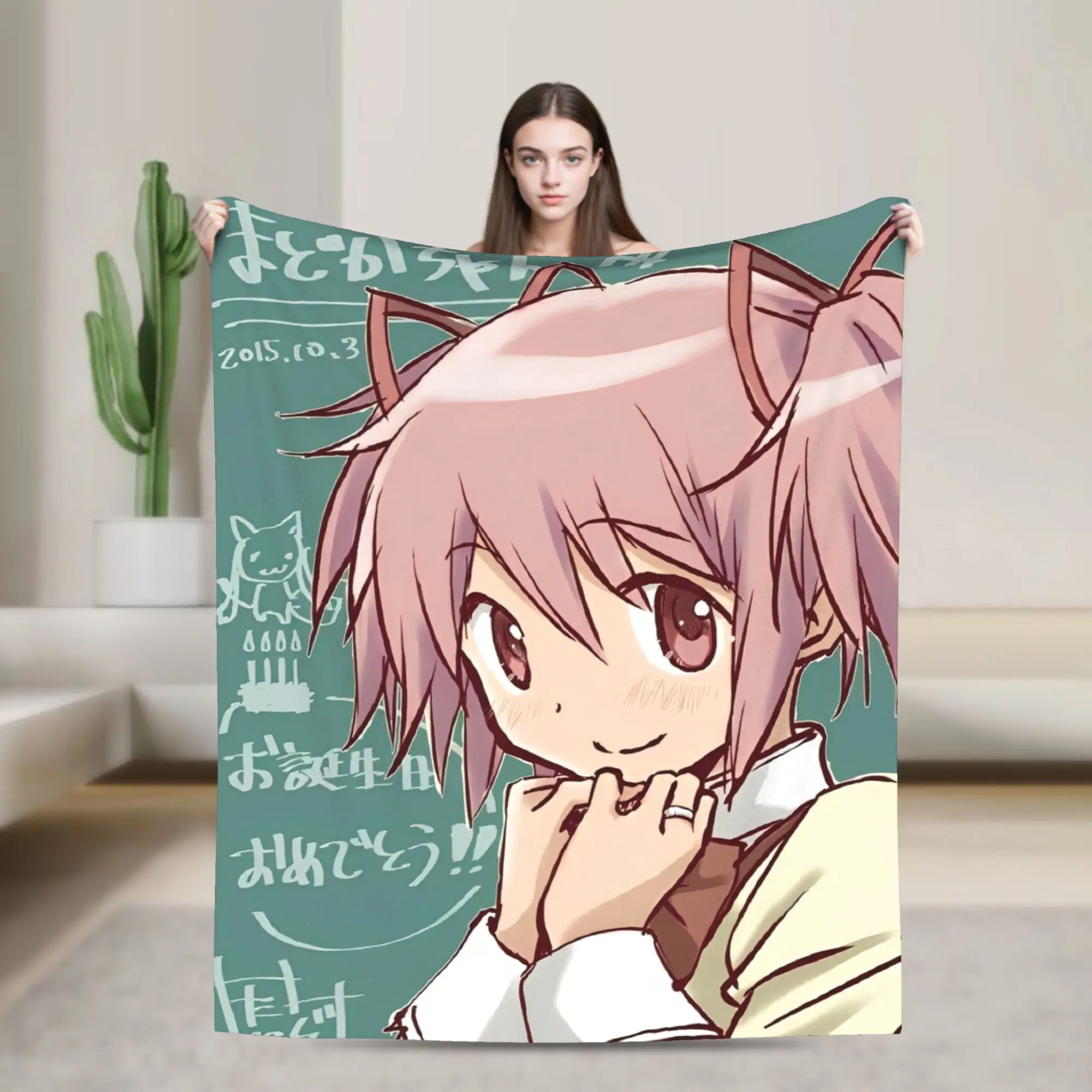 Puella Magi Madoka Magica Cartoon Blanket  Wool Funny Warm Throw Blanket for Bedspread Textile Decor,