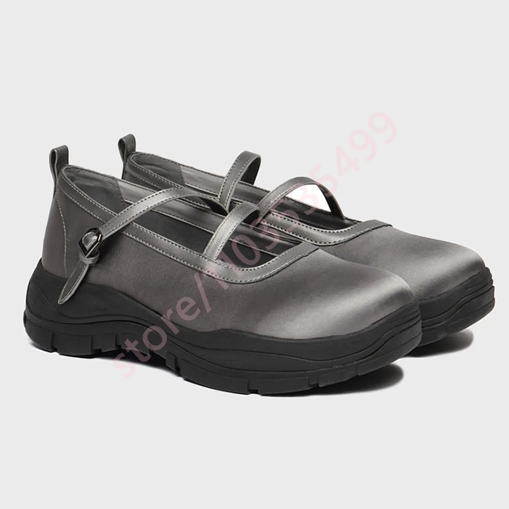 Zapatos Mary Jane de satén con punta redonda y suela gruesa, zapatos de Ballet dulces para mujer, moda urbana, zapatos de tacón informales con hebilla para fiesta, otoño 2025