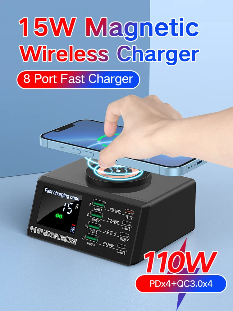 110W Magsafe Wireless Charger Fast Charging For Iphone 11 12 13 14 Pro Max Carregador Type C Mobile Cell Phones Usb Cargador