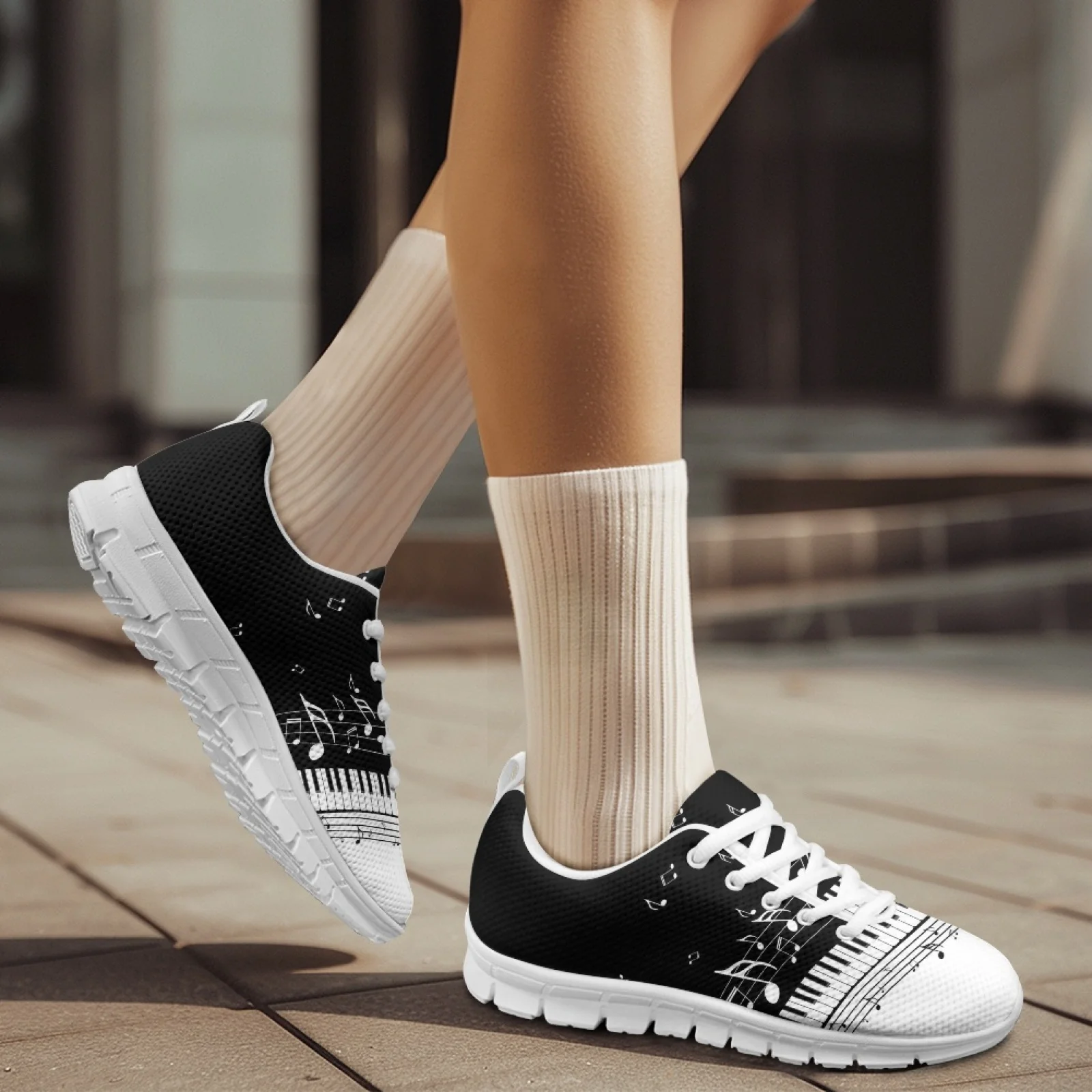 2025 Music Notes Patterns Sport Casual Shoes For Women Flats Shoes Brand Designer Lace Up Sneakers Girls Shoes Outdoor Sneaker
