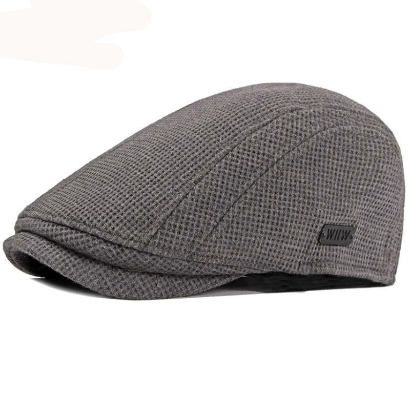 HT1327 Black Beige Coffee Grey Cabbie Gastby Flat Cap Warm Knitted Autumn Winter Mens Hats British Western Style Beret Caps