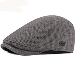 HT1327 Black Beige Coffee Grey Cabbie Gastby Flat Cap Warm Knitted Autumn Winter Mens Hats British Western Style Beret Caps