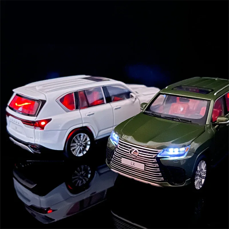 1:32 LX600 SUV โมเดลรถยนต์อัลลอยด์ diecasts ของเล่นโลหะ off-road โมเดลรถยนต์สูงจำลองเสียงและแสงเด็กของเล่นของขวัญ