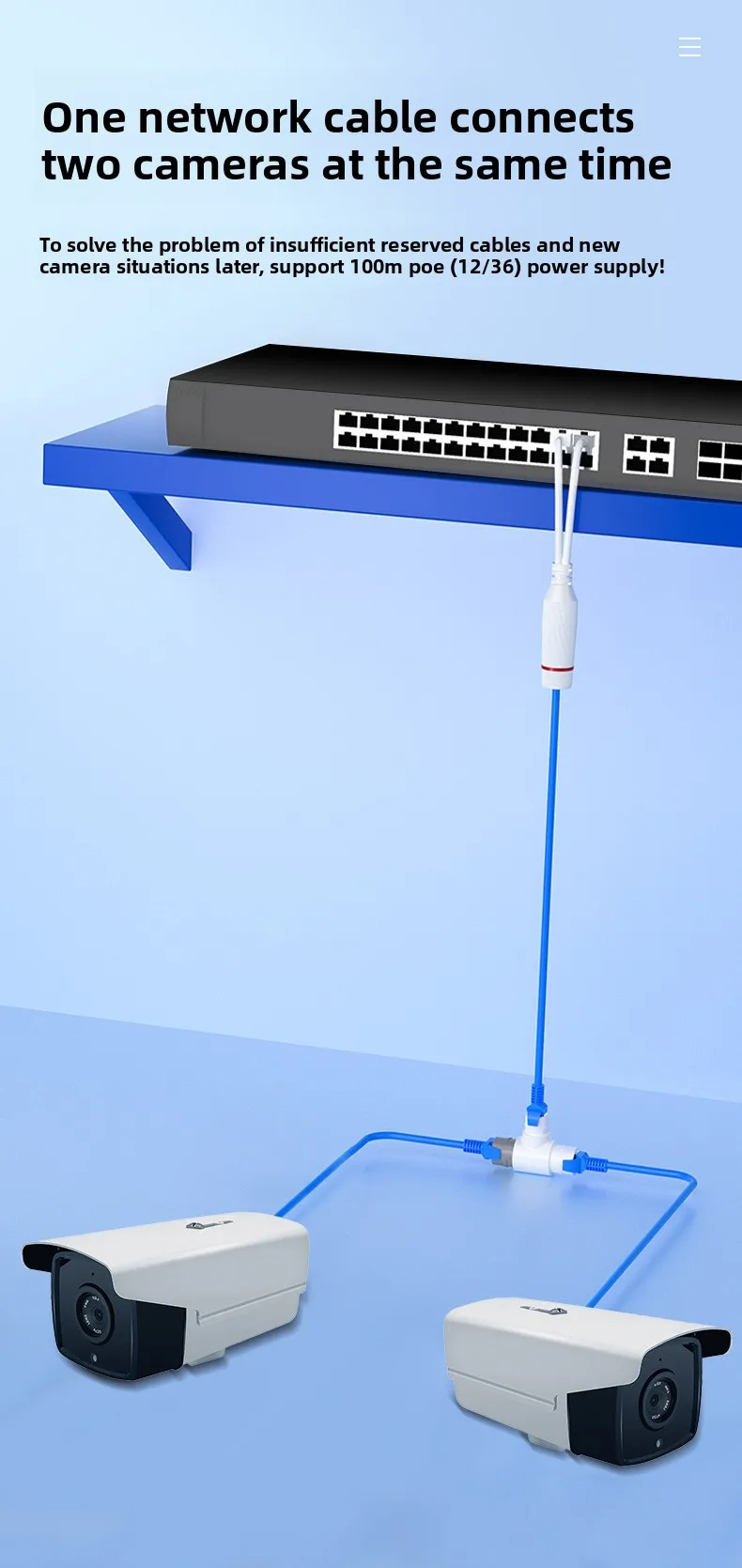 Ethernet Splitter Waterproof POE Combiner Splitter Adapter Run 2 IP Camera on 1 Network Cable Combiner Separator Adapter Network