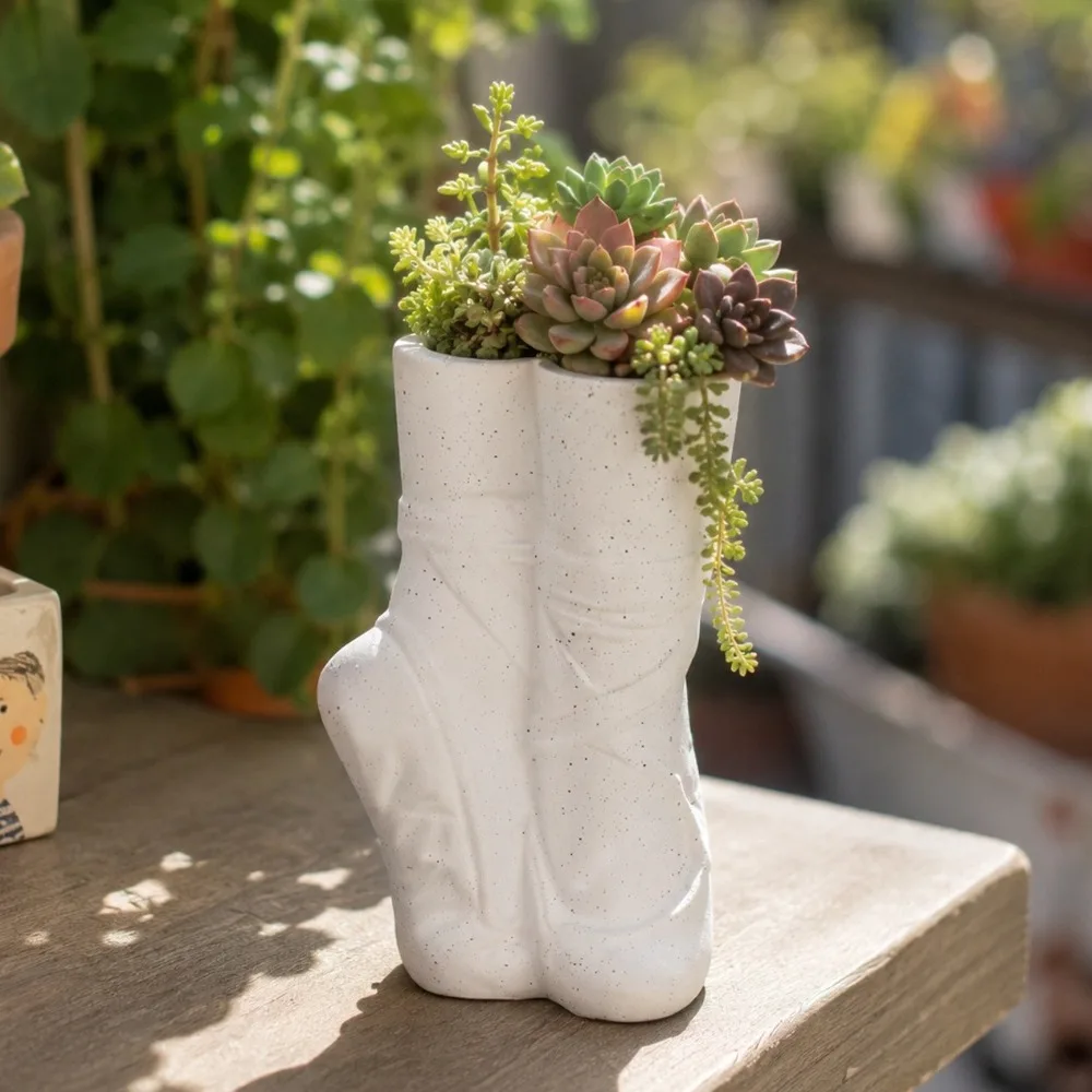 Creative Ballet Shoes Vase Decorative Dreamy Foot Sculpture Pot Vinyl Artistic Succulent Planter