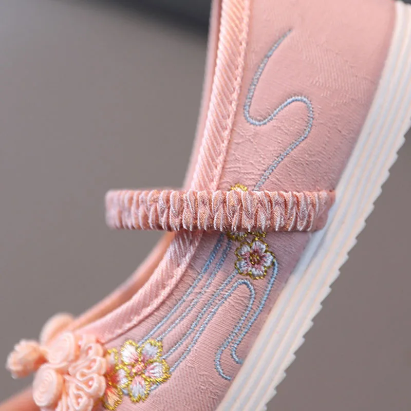 Baby Girl Loafers Chinese Style Festival Party Princess Shoes Girls Flats Shoes Embroidery Cloth Kids Shoes For Girl  CSH1436