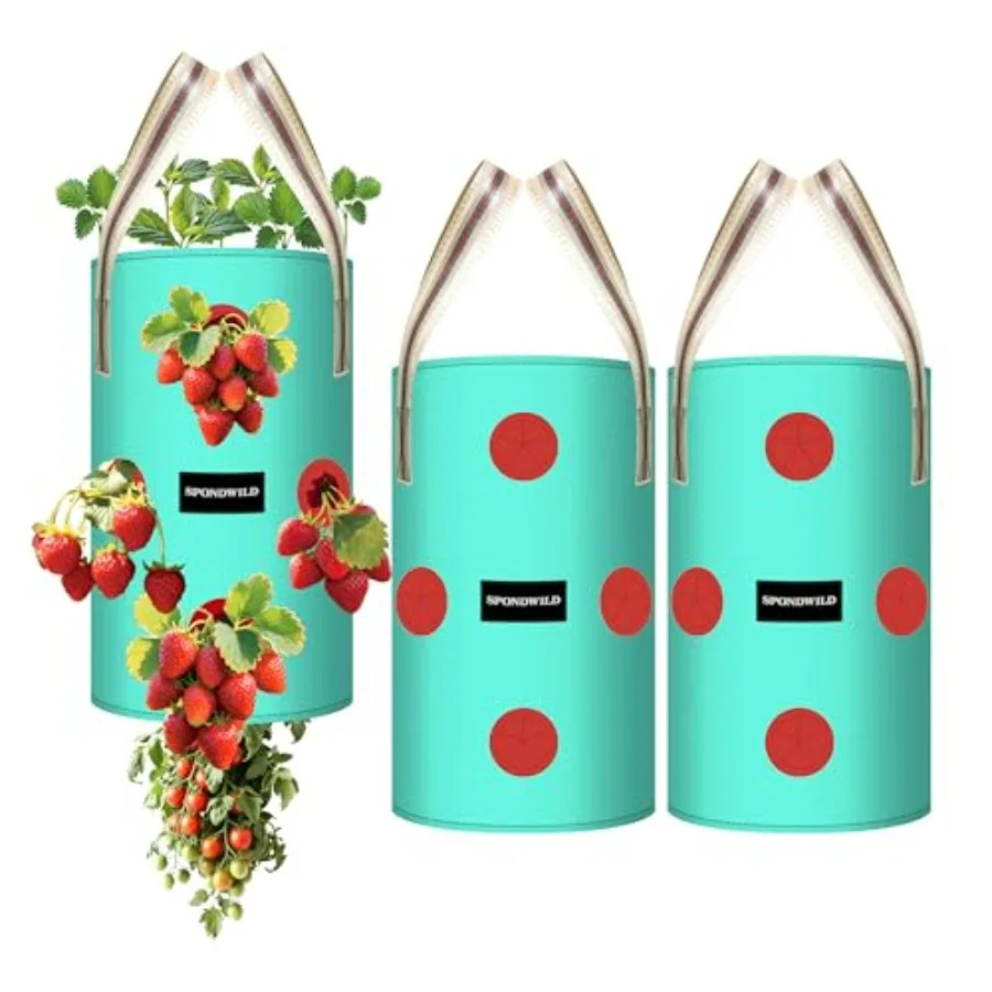 Hanging strawberry planter bags for outdoor gardening, thickened PE material, black color, 10-gallon capacity with bottom plant