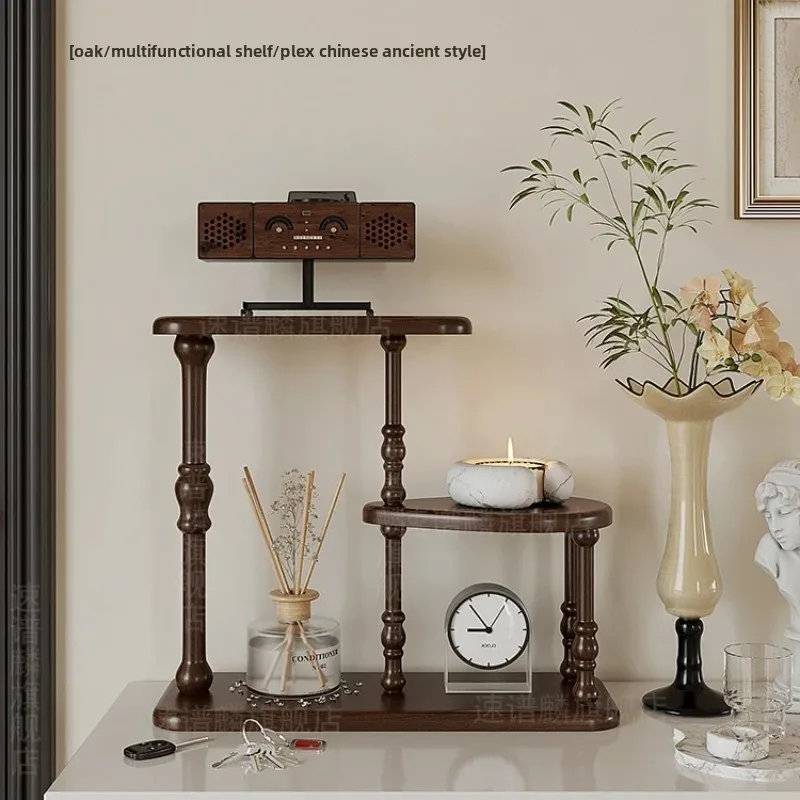 

Solid Wood Mid-Century Display Rack Vintage Multi-Layer Organizer Shelf for Teaware Antiques or Cosmetic Storage