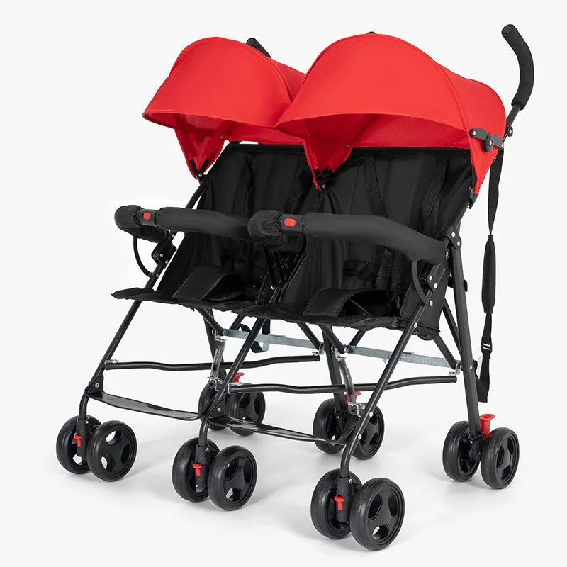 Double Stroller Ultra Lightweight Folding Umbrella Stroller Twin Baby Trolley Cart with Guardrail Double Cup Holder