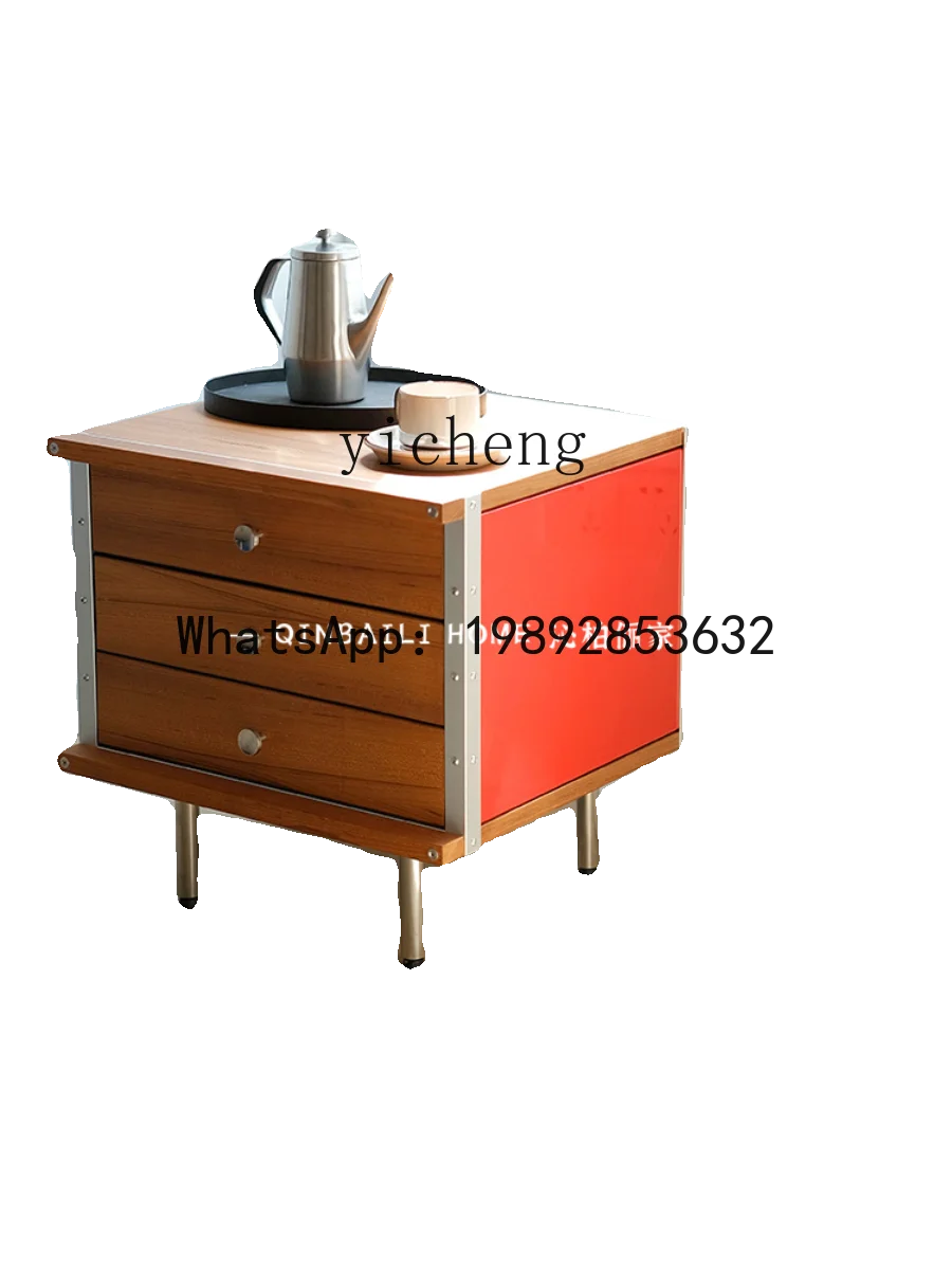 solid wood medieval color matching light luxury bedroom storage simple bedside table modern sofa edge few