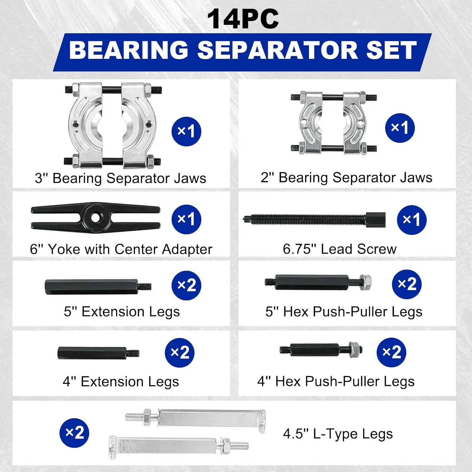 14PCS Bearing Separator Puller Set - Heavy Duty 5 Ton Capacity, Versatile with 2 and 3 Splitters