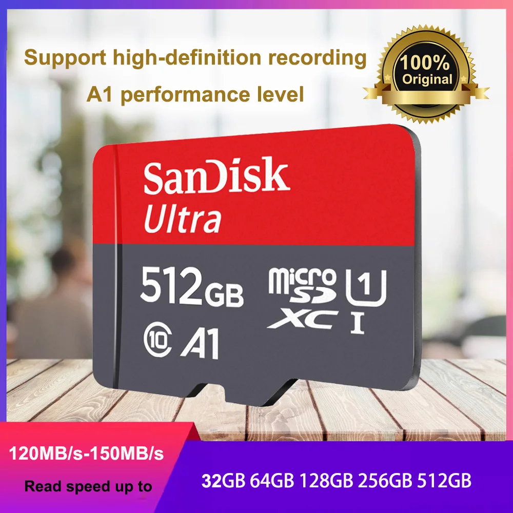 

100% оригинальная карта Sandisk Micro SD A1 Class10 TF Card 32 ГБ 64 ГБ 128 ГБ карта памяти 512 ГБ 256 ГБ Tarjeta Micro SD для Samrtphone