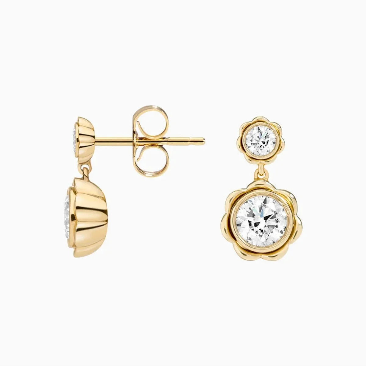 9K/14K/18K Yellow Gold Charming Flower Earrings Double Brilliant Round Cut Lab Grown Diamonds Bezel Set Diamond Stud