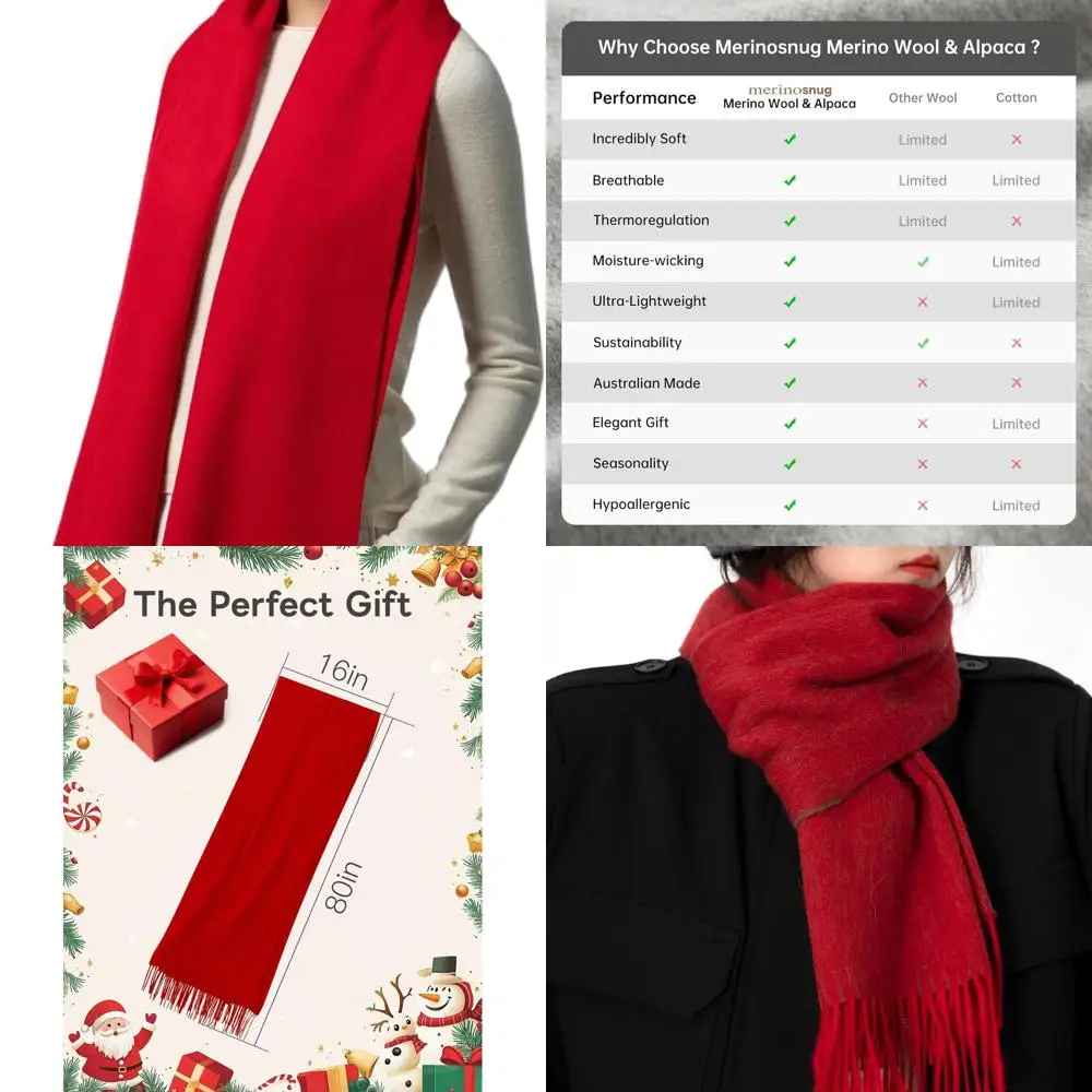 

Luxurious Women's Merino Wool & Alpaca Blend Scarf, Australian Pashmina-Style Shawl, Soft Cashmere-Like Wrap, Perfect Holiday Gi