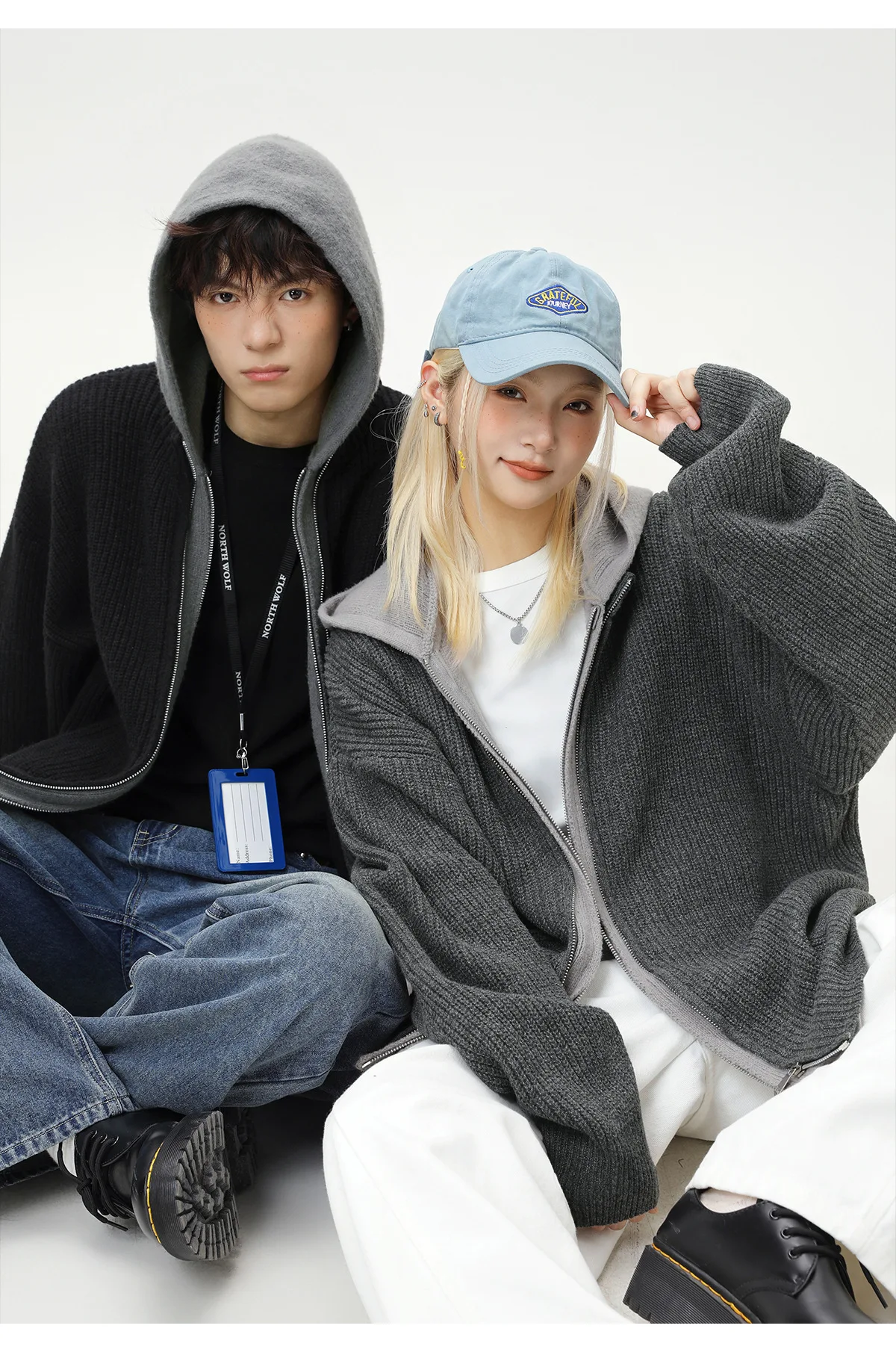 Fake Two Cardigans Hooded Sweater for Men and Women Autumn/winter Couple Loose and Lazy Retro Knitted Sweater Jacket