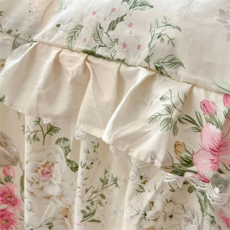 100%Cotton King Queen Bed Skirt Ruffle Cotton Quilted 18Inch Bed Skirt Thick Quilted Bed Cover Dustproof Bed Skirts 2Pillowcases