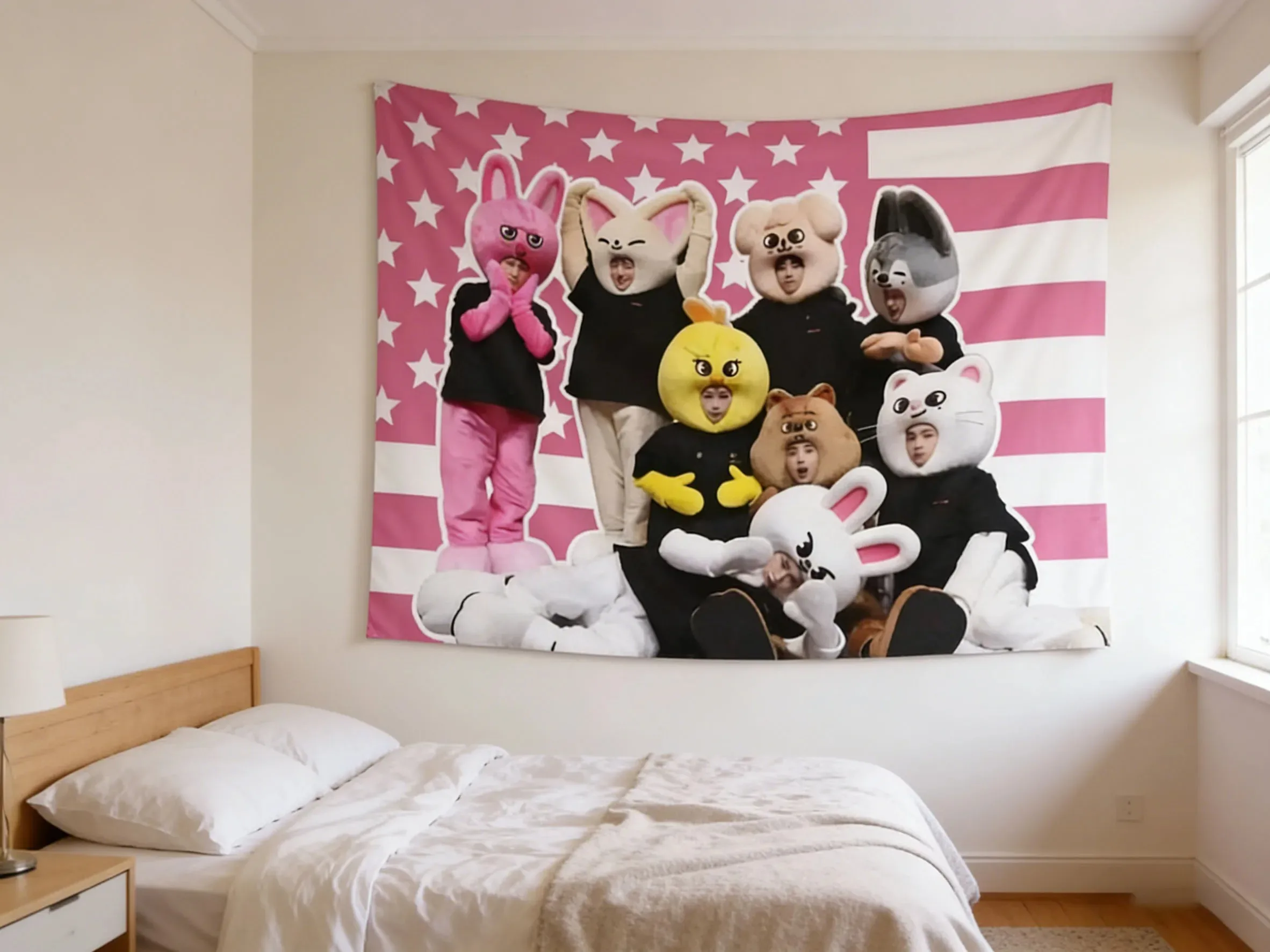 1 peça Tapeçaria de Parede com Estampa de Bandeira Rosa, Impressão 2D de Face Única, Tecido Macio, para Quarto, Dormitório, Quarto K-Pop, Vibe Divertida e Fofa, Presente Perfeito