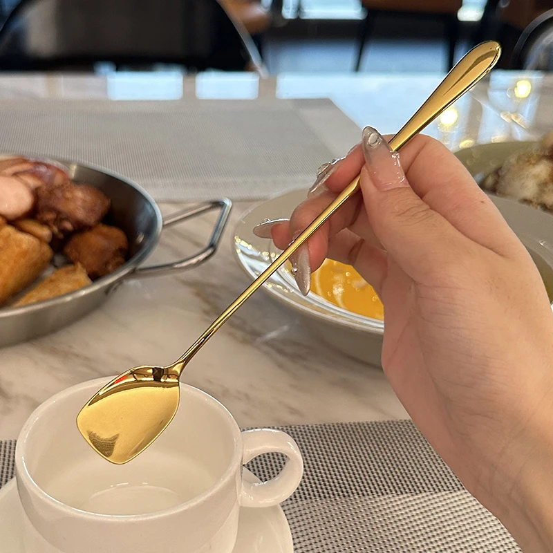 ملعقة تقليب بمقبض طويل من الفولاذ المقاوم للصدأ ، مغرفة حلوى آيس كريم إبداعية ، ملعقة خلط شاي كوكاتيل كوري ، أدوات مائدة ، 20: 50