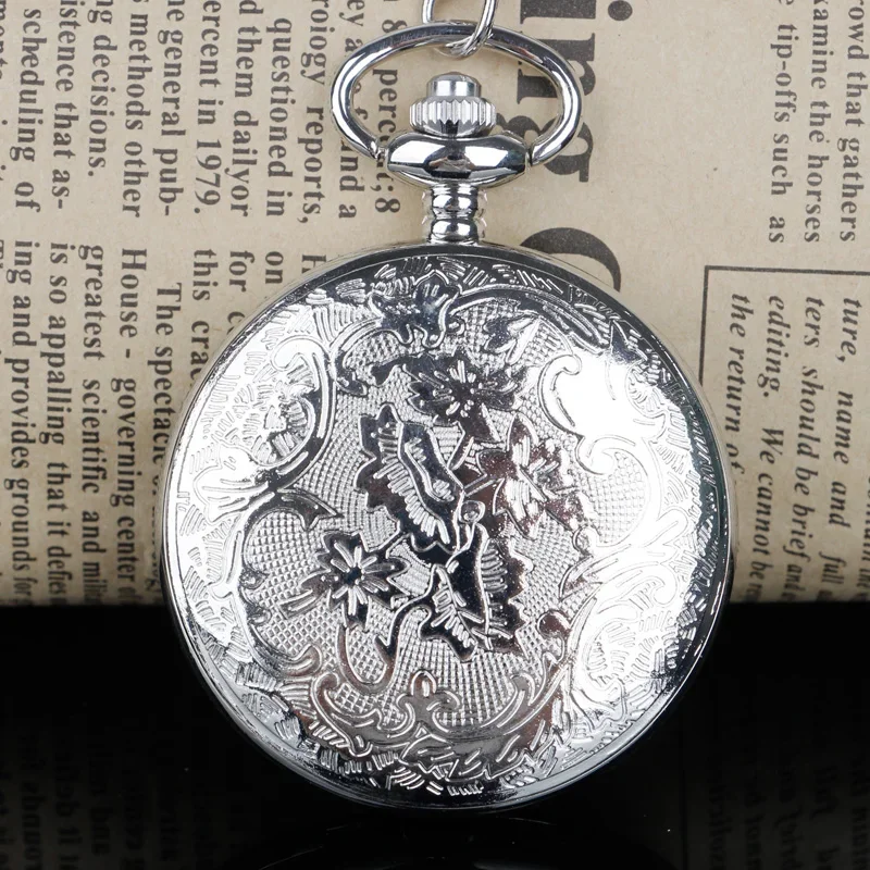 Fashion Classic Silver Quartz Pocket Watch Necklace Roman Numerals Flip Pendant Watch Direct Sales