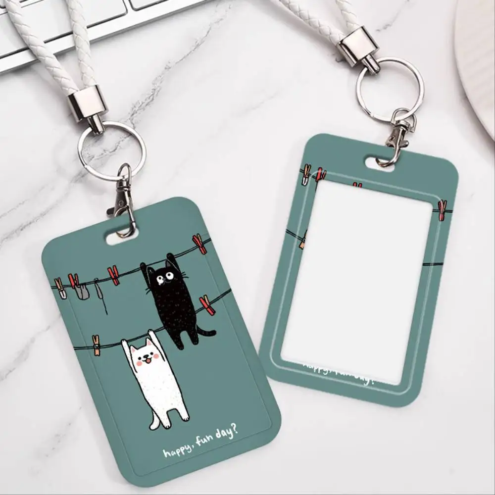 Cats On Clothesline ID Card Holder Plastic Badge Cover Holds 2 Cards For Doctor Nurse Student Bank Access Card