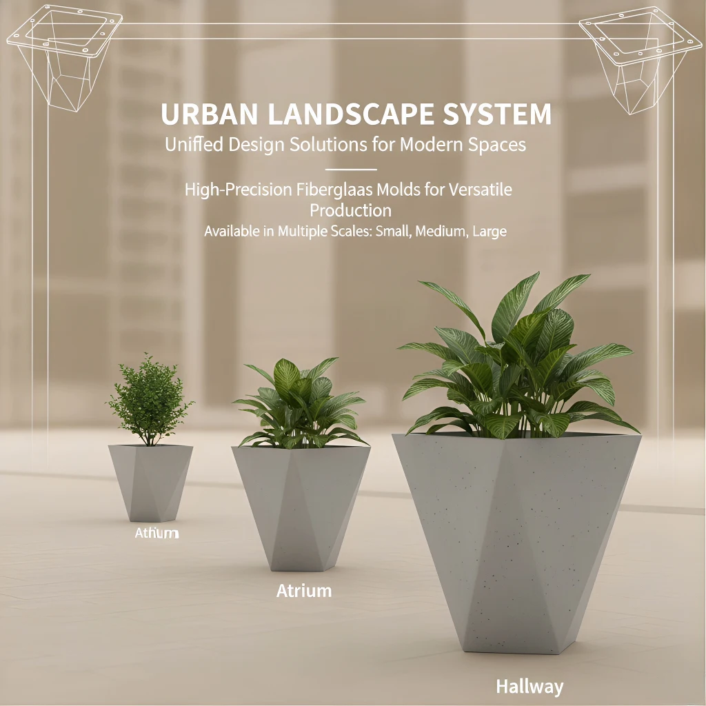 

Multi-Size Diamond Hexagon FRP Planter Mold, Reusable Concrete Flower Pot Form, Urban Landscape Mold for Plaza Hotel Commercial