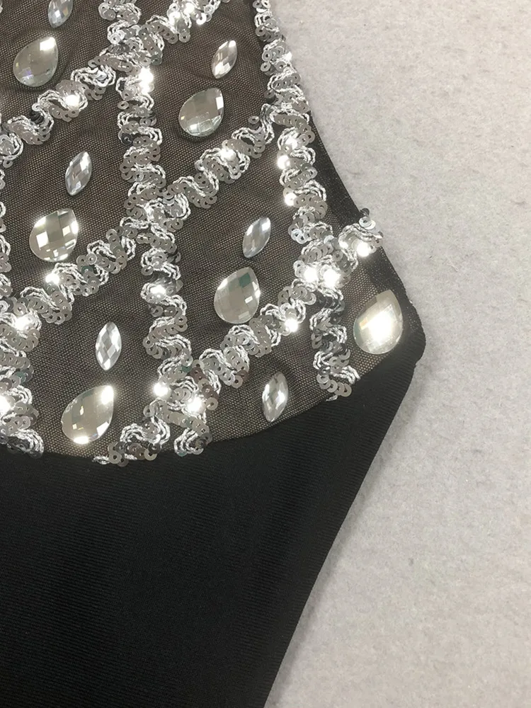 Vrouwen sexy halter kralen zwarte maxi lange zomer bodycon bandagejurk 2025, elegante avondclub feestjurk