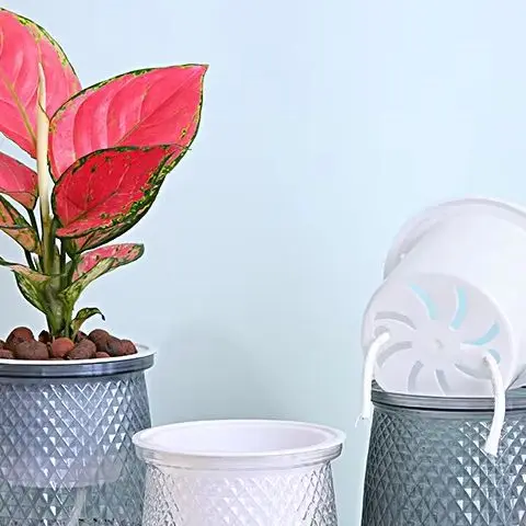 Self Watering Plant Pot Transparent Plastic Flower Vase Double-layer Automatic Lazy Potted Hydroponic Pot Garden Home Dector