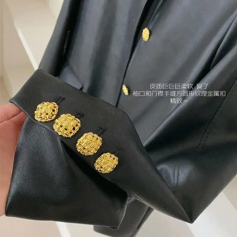 

Байкерские куртки Женская куртка Синяя кожаная лоскутная куртка на пуговицах с длинными рукавами в богемном стиле для приключений и треккинга Регулируемая Хэллоуин OL