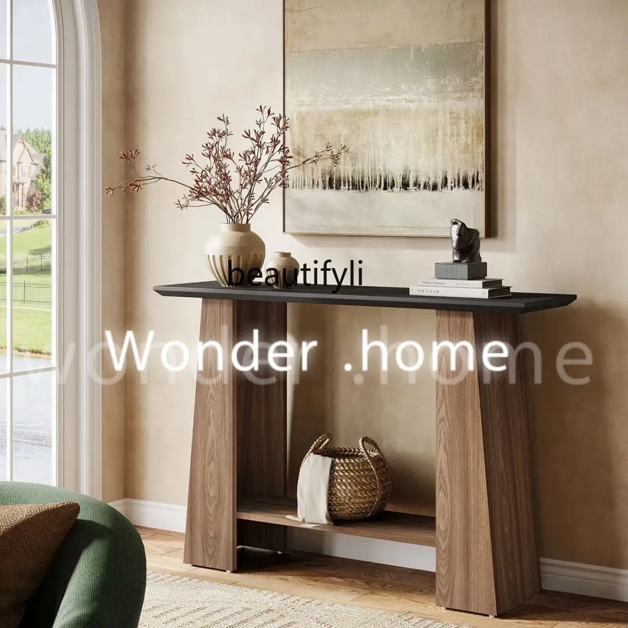 

Vintage Creative Solid Wood Color-Block Entryway Table Living Room Sofa Side Table Storage Cabinet Art Display Side Table