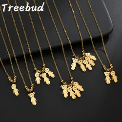 Treebud Custom Name Boy Girl Kids Necklace Stainless Steel Engrave Name Date for Women Kids Beads Pendant Family Jewelry Gifts