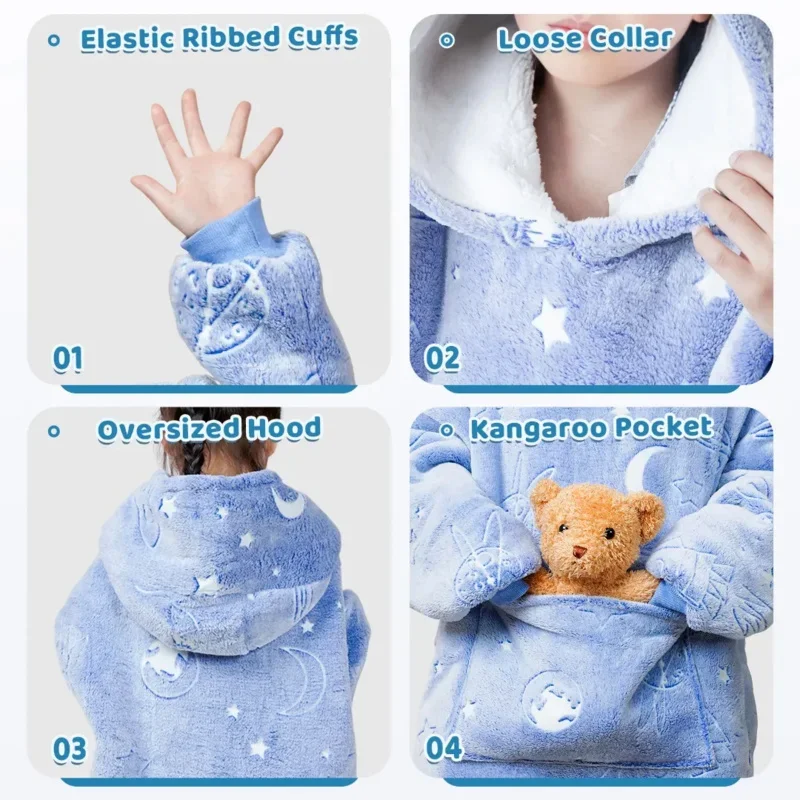 Simbok Oversized Flanel Met Mouwen Winter Hoodies Sweatshirt Fleece Giant Wearable Deken Hoodie Voor Kinderen Babys MN9