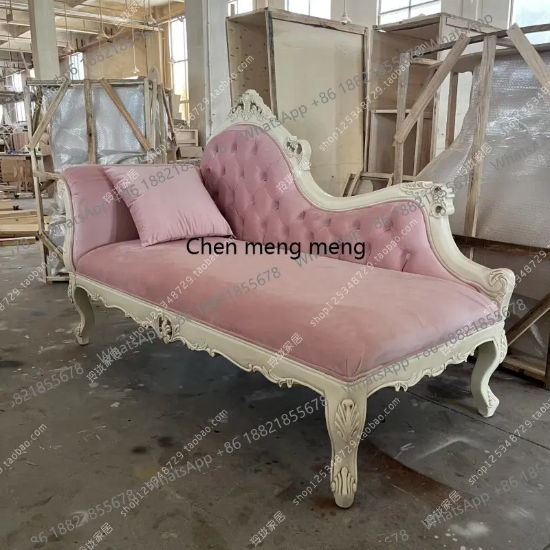 

French solid wood carving flower pink concubine couch European style living room bedroom wedding room concubine chair sofa