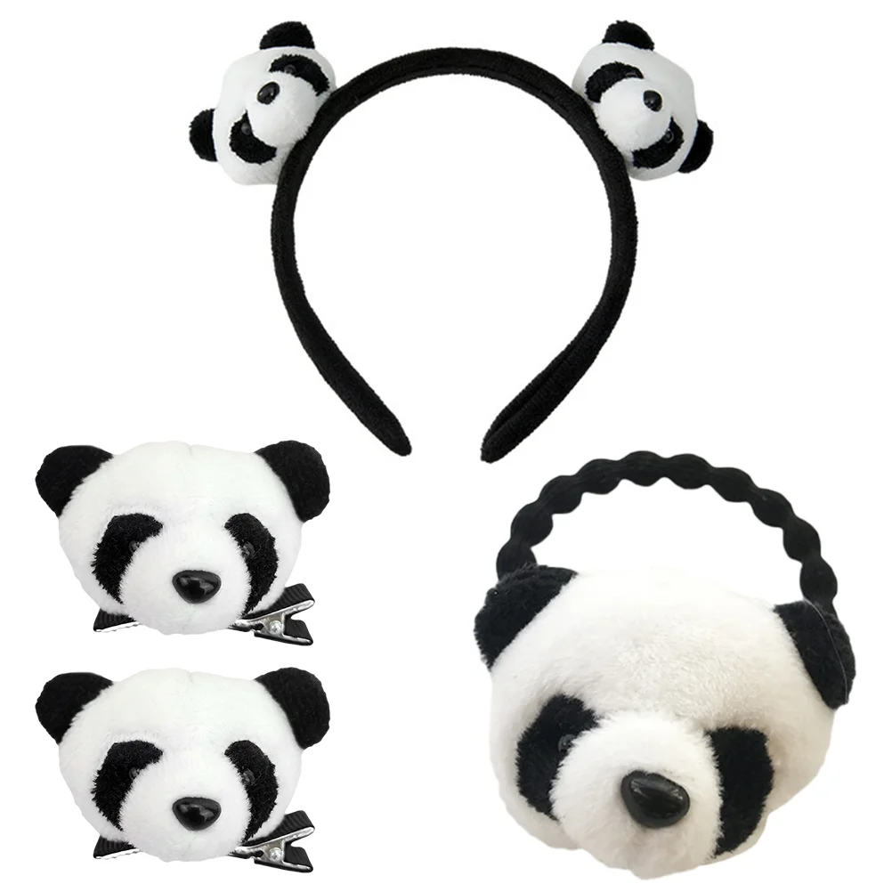 4 PCS Panda Hair Accessories Set Accessory for Costumes Attractive Headband Scrunchies Girl Heart Bands Hairpin Plush Fun