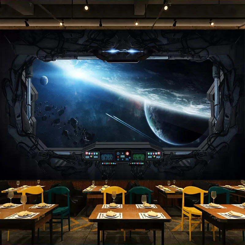 Custom 3D Photo Wallpaper Cosmic Space Cabin Spacecraft Wall Painting 3D Restaurant Hotel Internet Gaming Room Mural Wall Paper